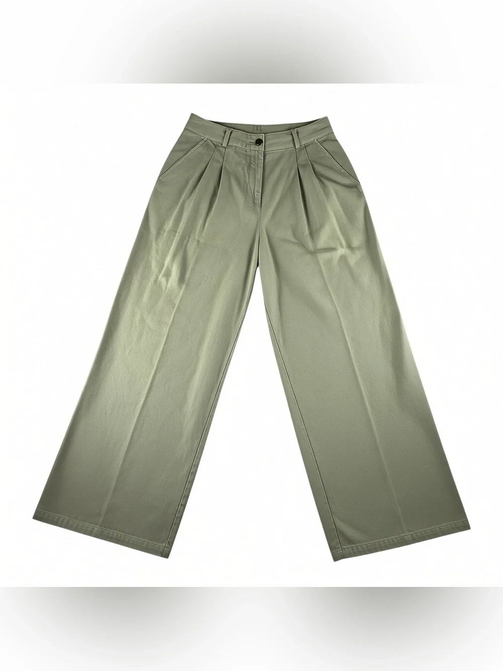 Bar III Women's Sofia Richie Pleated Wide Leg  Pants Sage Green Pockets Size 12